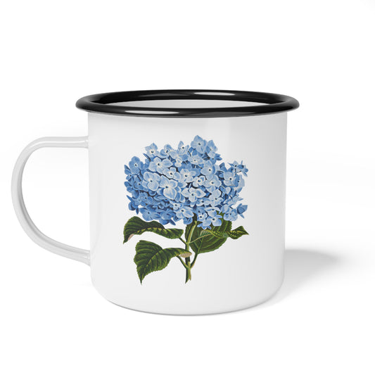 Blue Hydrangea Vintage Floral Botanical Enamel Camping Mug 12oz Cup
