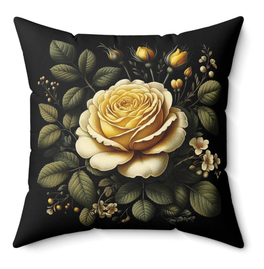 Vintage Botanical Yellow Rose Cushion Boho Dark Maximalist Throw Pillow Polyester Square Cover