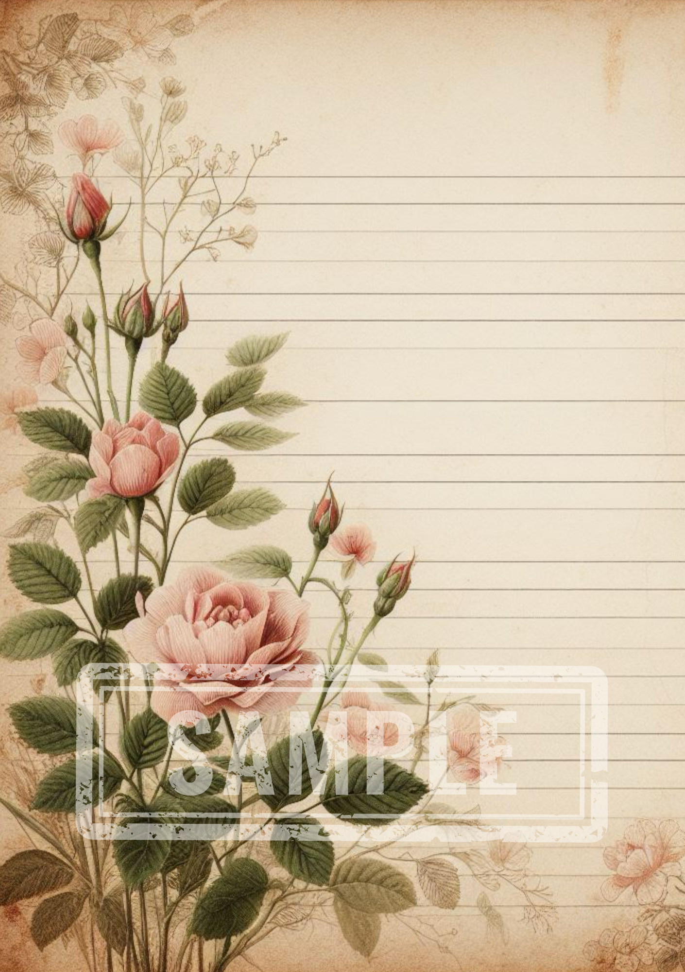 DIGITAL Vintage Botanical Printable A5 Lined Notepaper BND0002