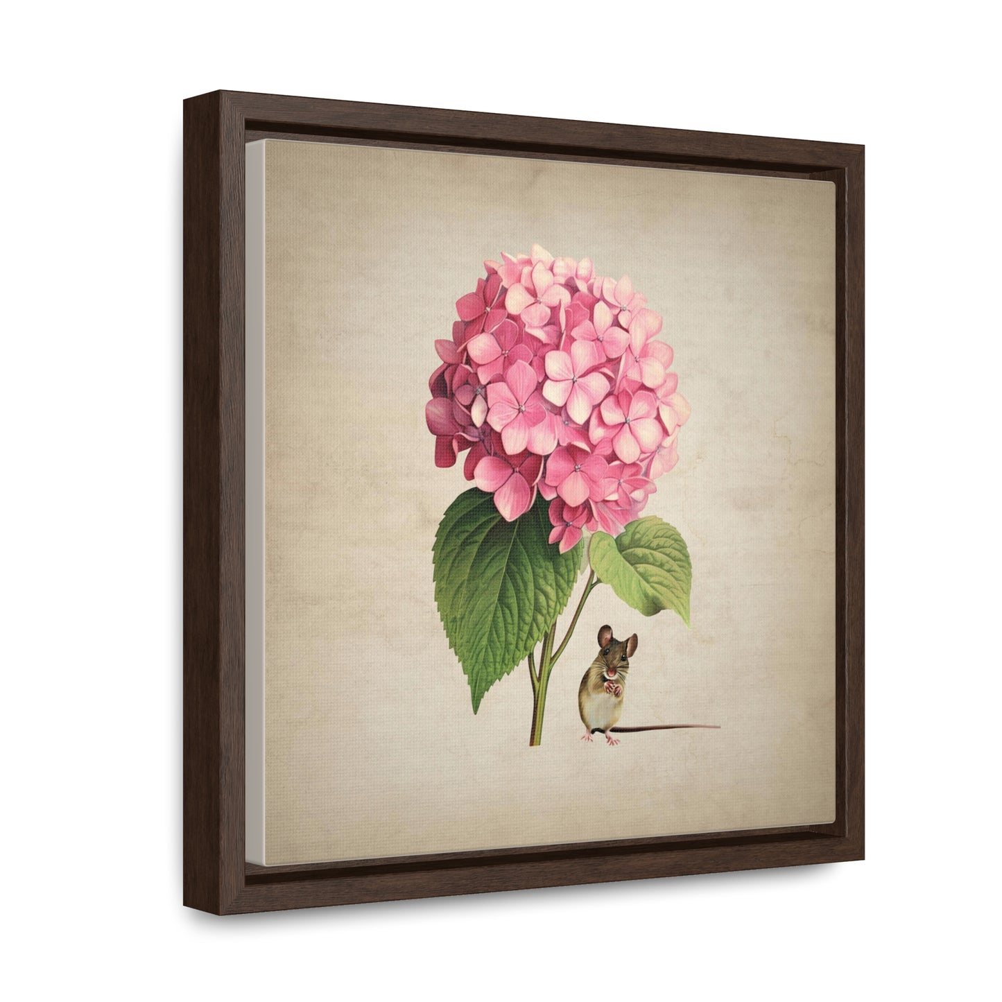 Pink Hydrangea Mouse Square Framed Canvas Print