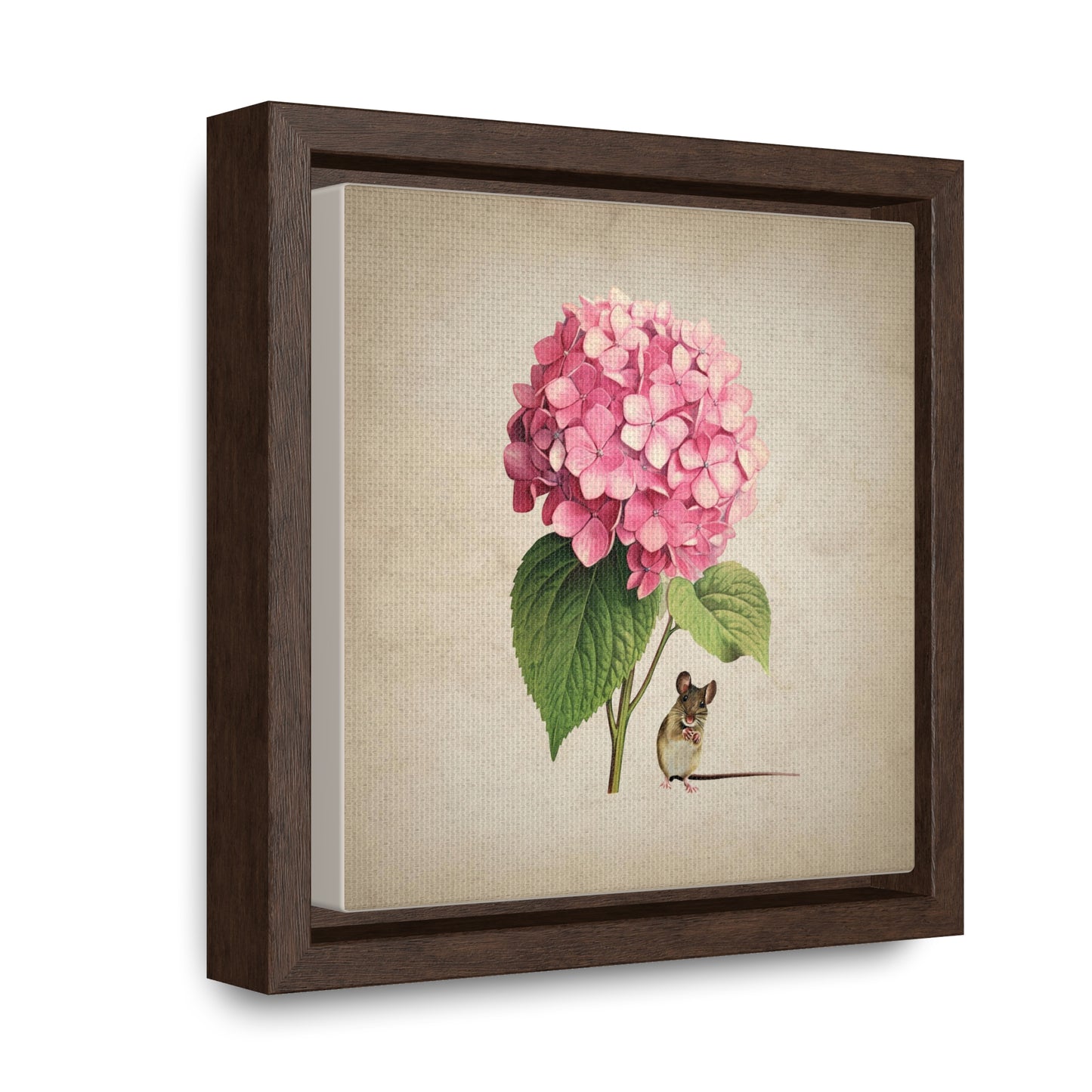 Pink Hydrangea Mouse Square Framed Canvas Print