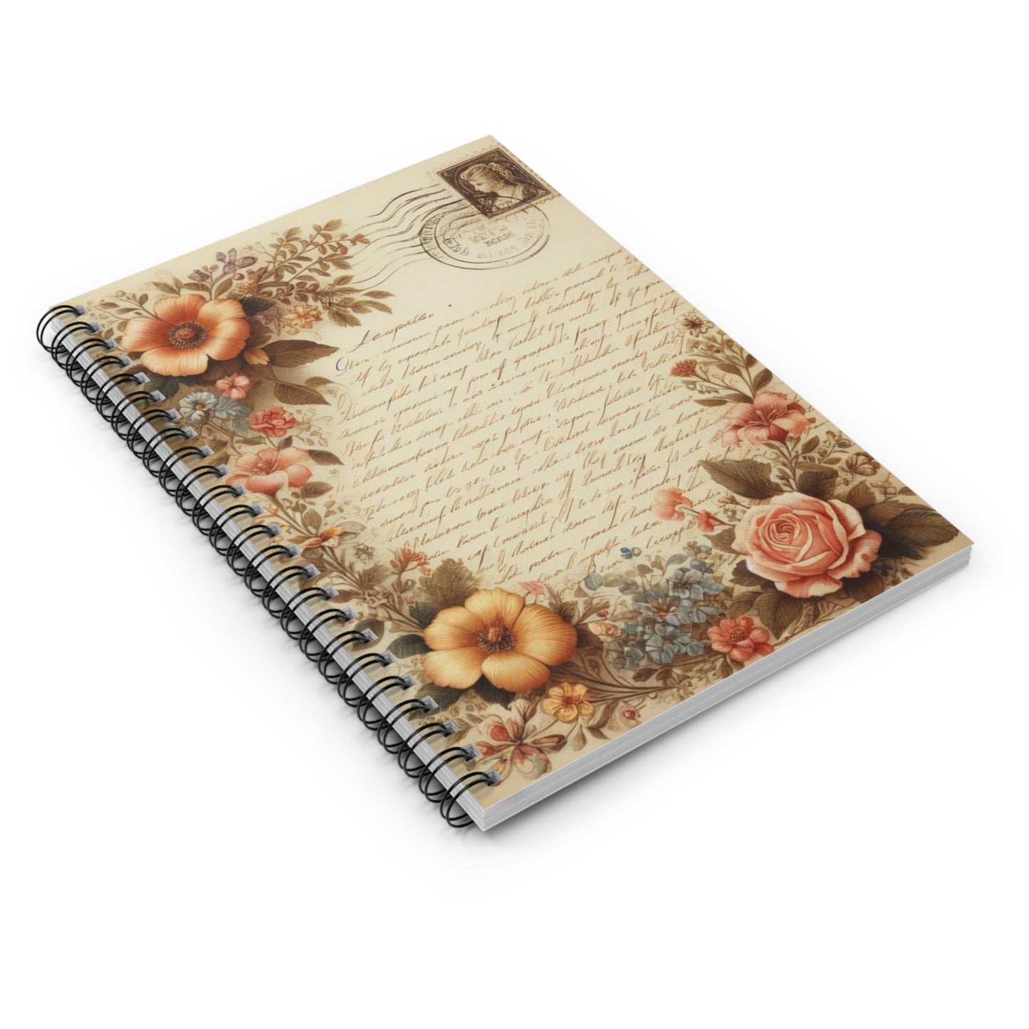 Floral Ephemera Letter Vintage Spiral Notebook