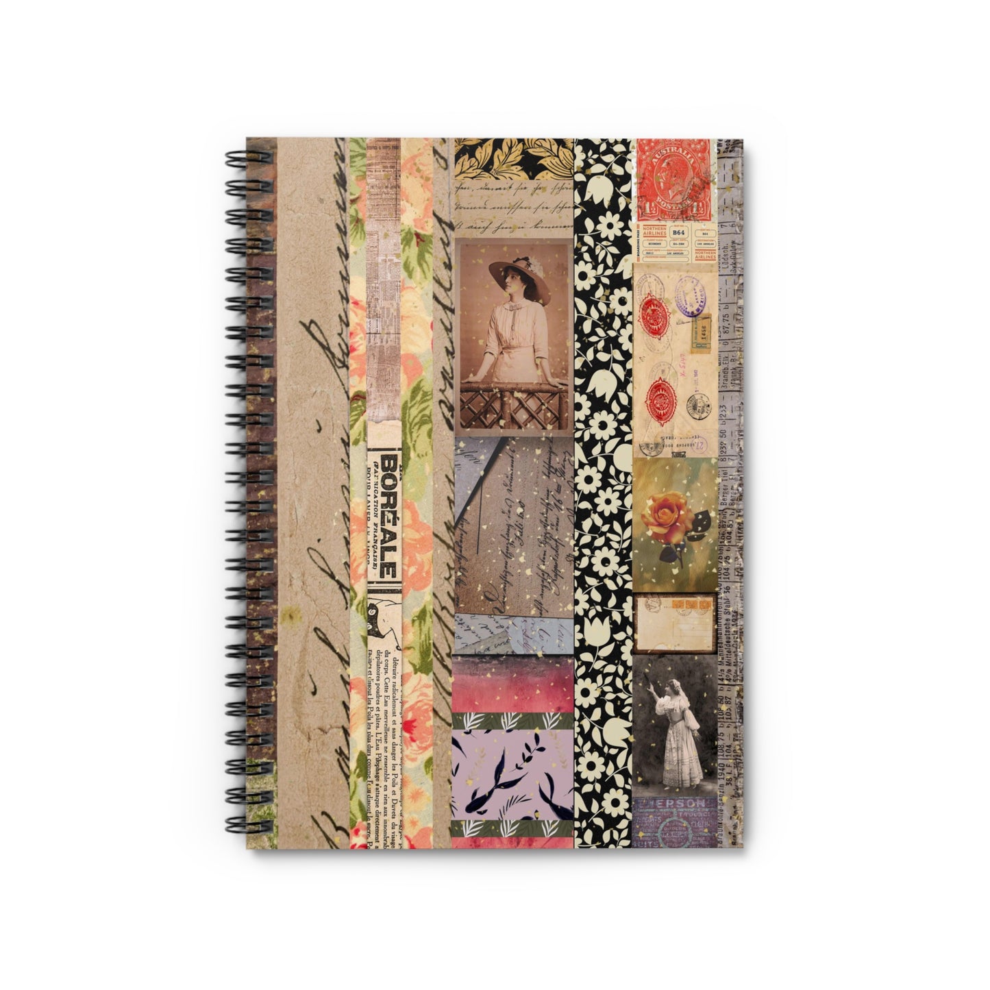 Ephemera Collage Vintage Spiral Notebook Ruled Line Journal