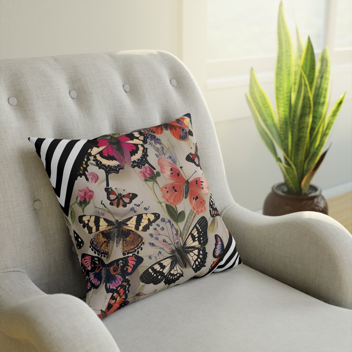 Maximalist Butterfly Striped Cushion