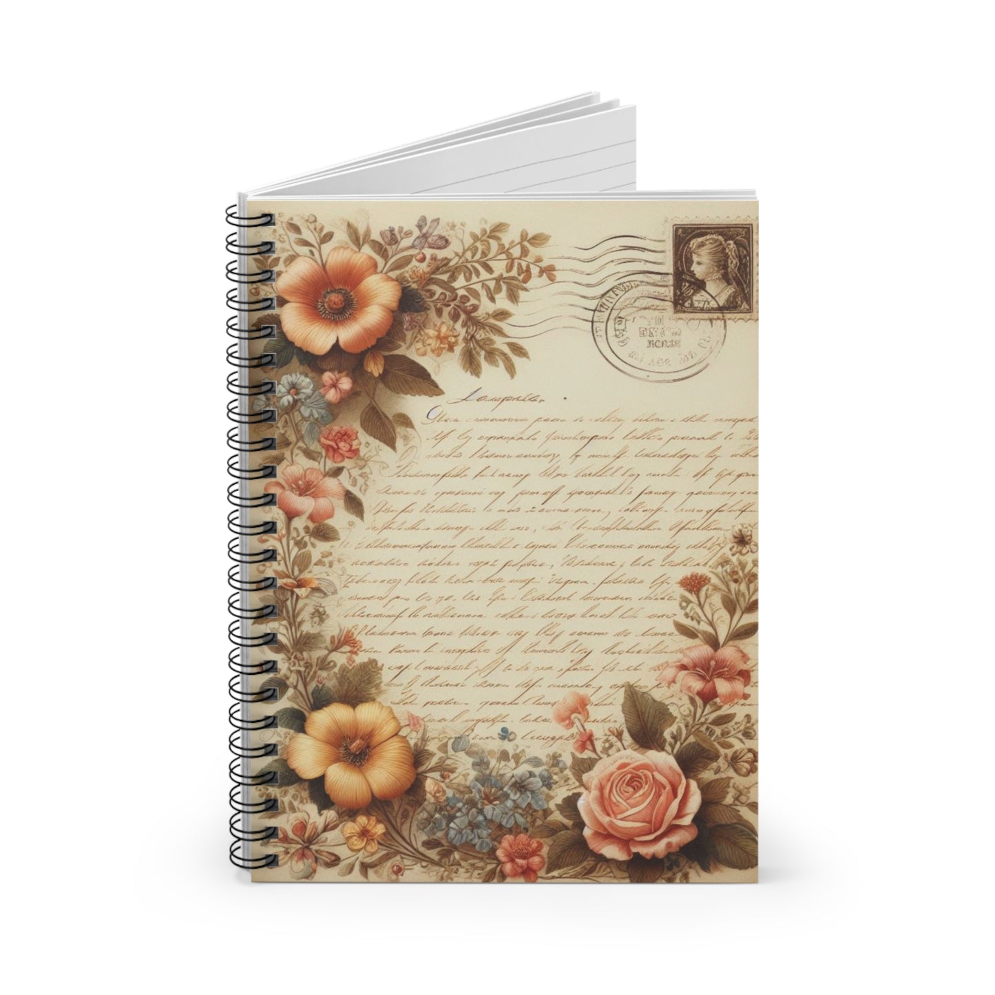 Floral Ephemera Letter Vintage Spiral Notebook