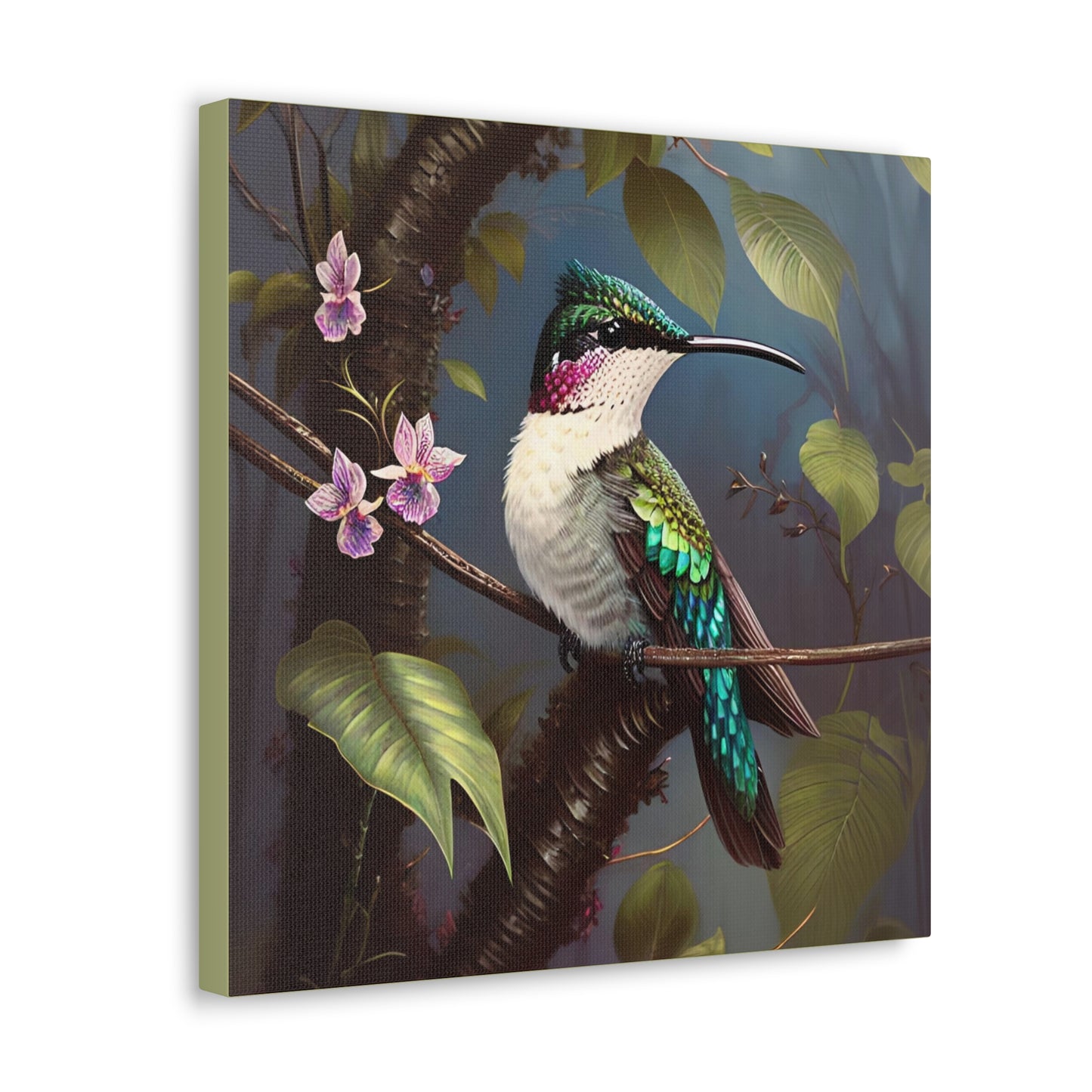 Tropical Hummingbird Square Canvas Print