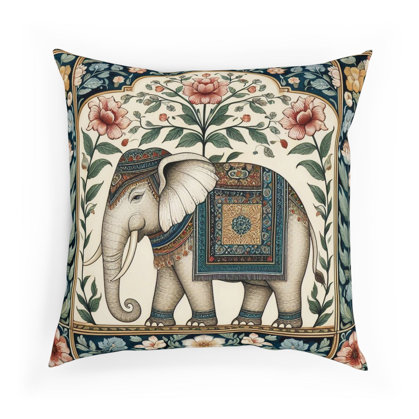 Pink Floral Mughal Elephant Cushion