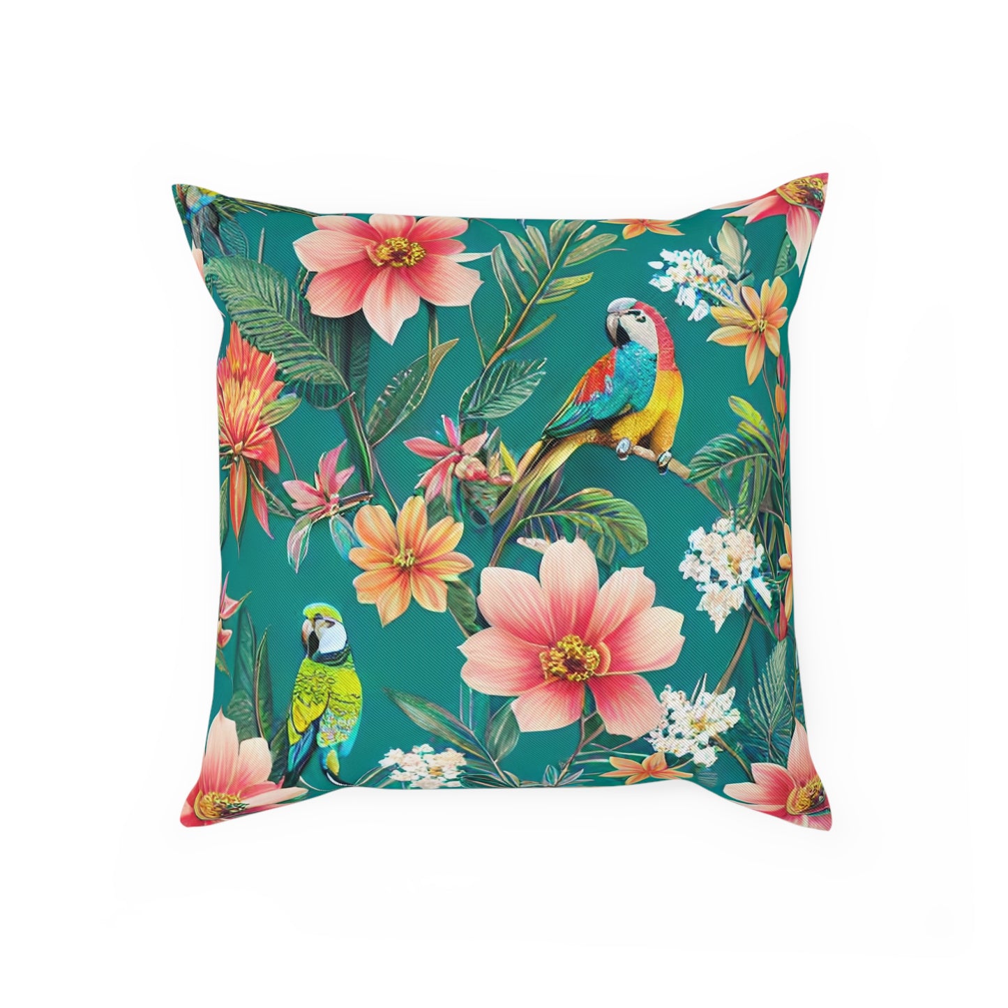 Floral Tropical Birds Green Cushion