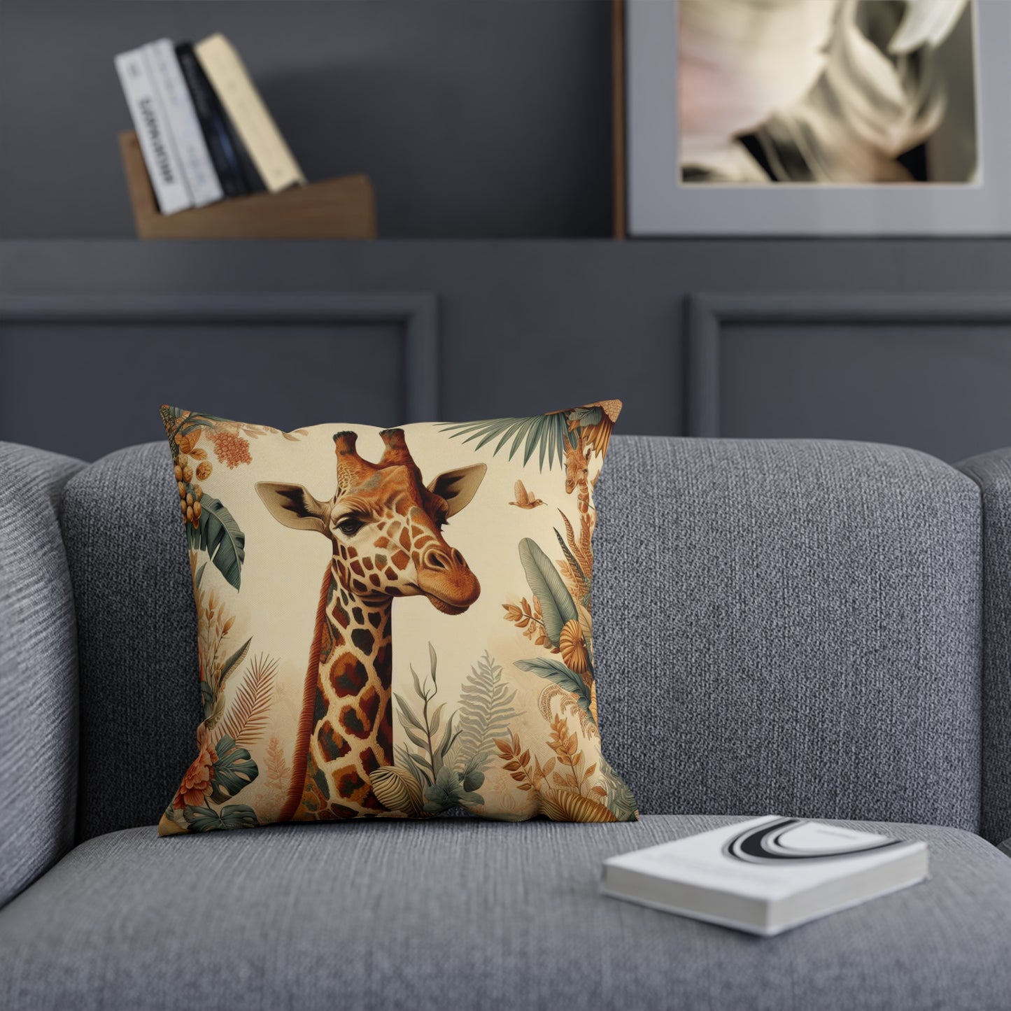 Vintage Botanical Maximalist Giraffe Nursery Cushion Throw Pillow 100% Cotton Cover