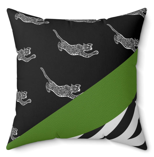 Maximalist Cheetah Zebra Print Eclectic Throw Pillow Green Polyester Square Cover