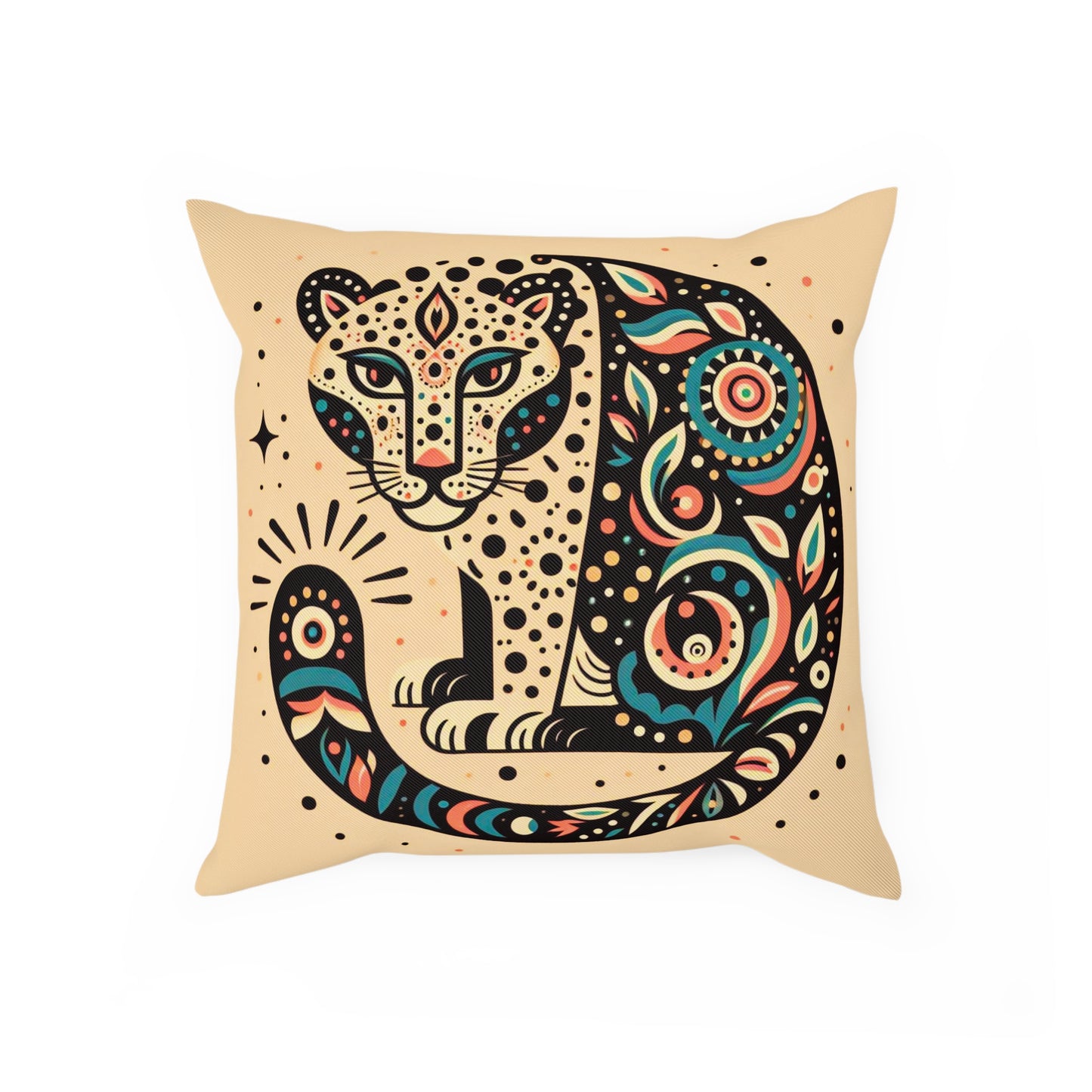 Leopard Folk Art Throw Pillow