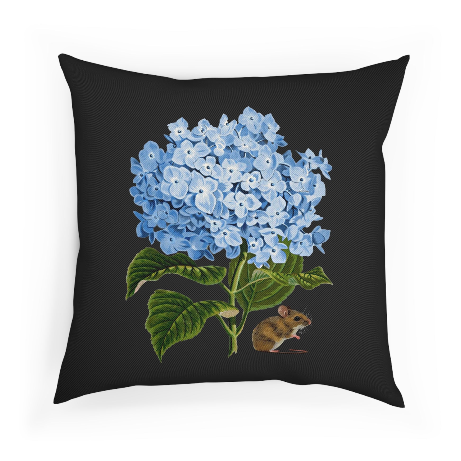 Blue Hydrangeas Mouse Black Vintage Floral Cushion 100% Cotton Throw Pillow Cover