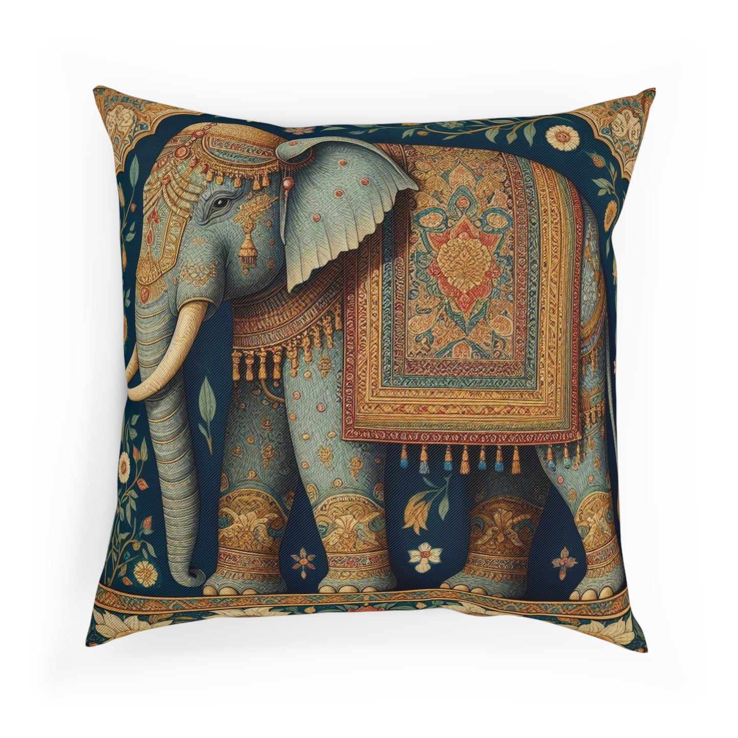 Floral Gold Mughal Elephant Cushion