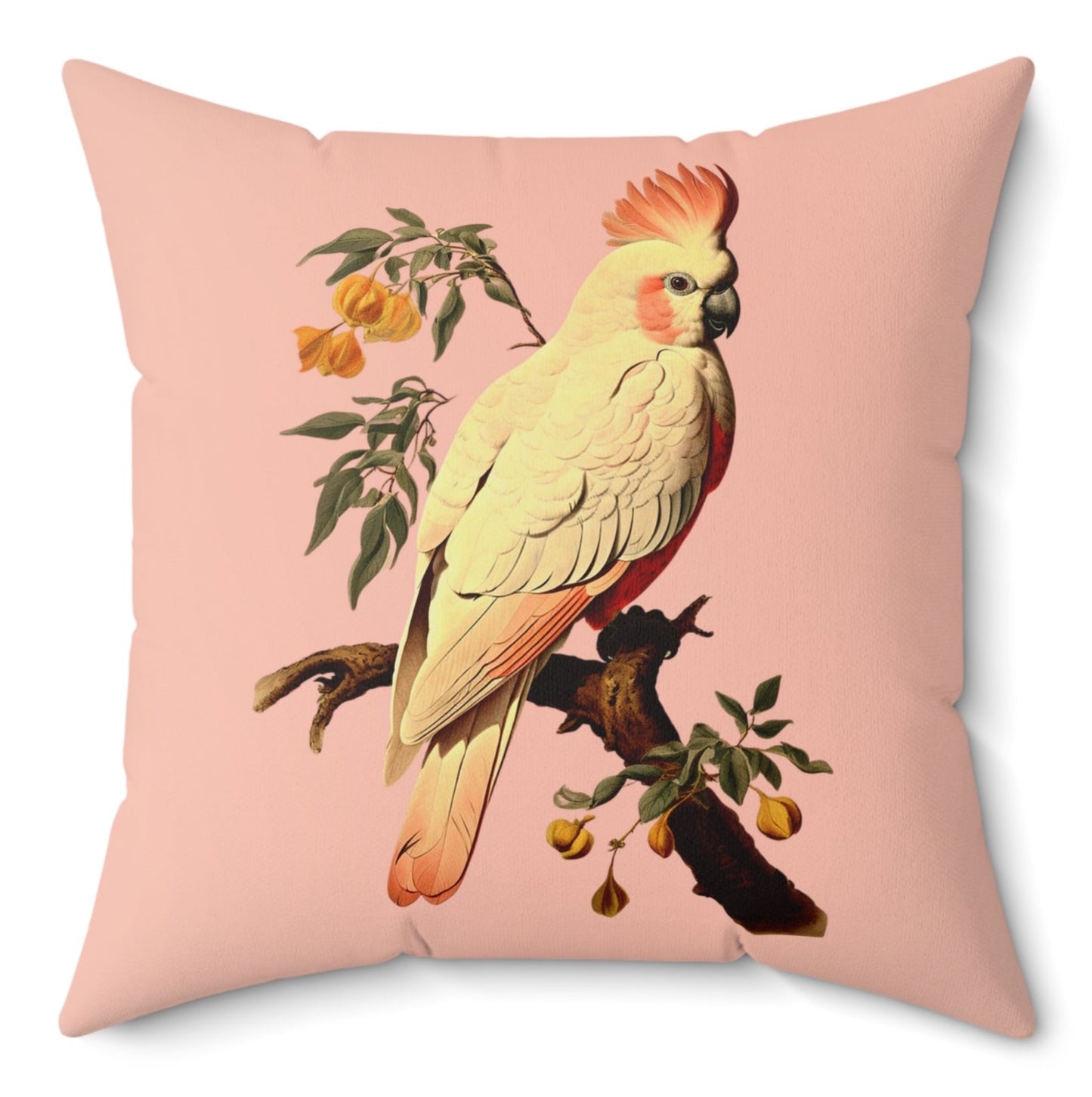 Purple Salmon Crested Cockatoo Maximalist Eclectic Throw Pillow Decorative Polyester Square Cover