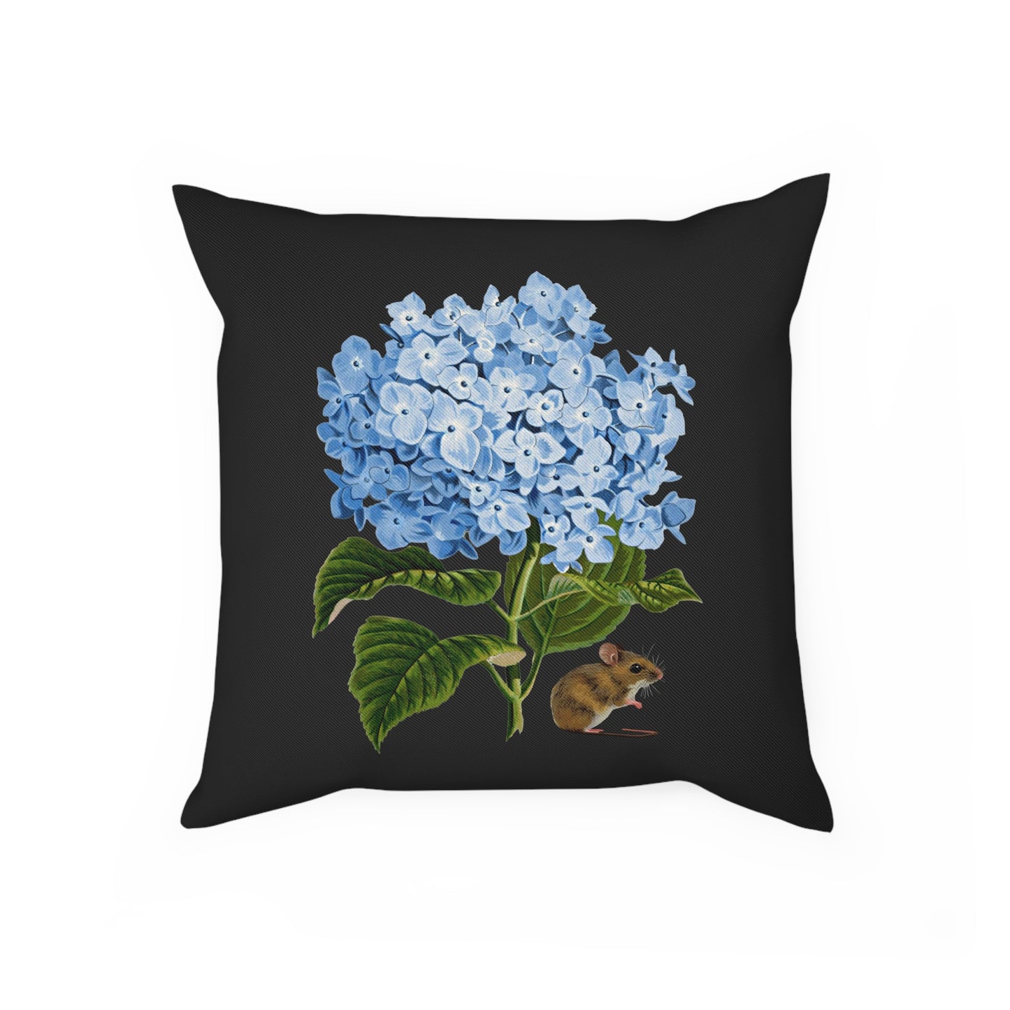 Blue Hydrangea Mouse Black Cushion