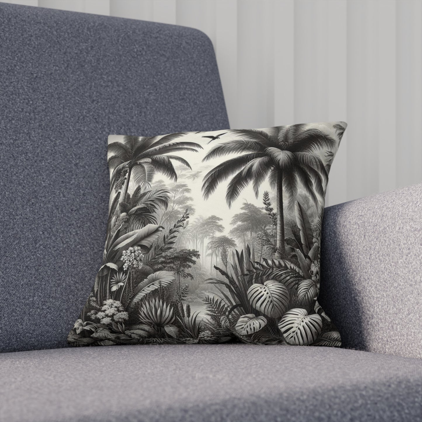 Vintage Botanical Black and White Maximalist Tropical Palm Tree Jungle Throw Pillow 100% Cotton Cushion Cover