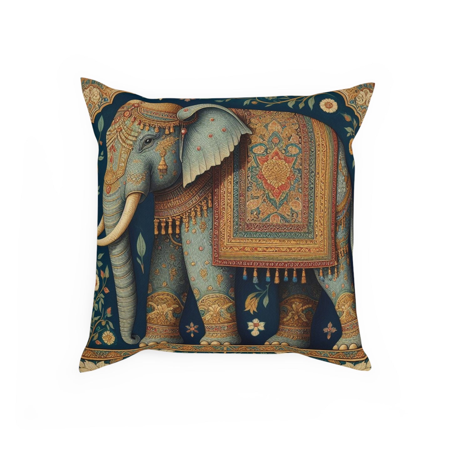 Floral Gold Mughal Elephant Cushion