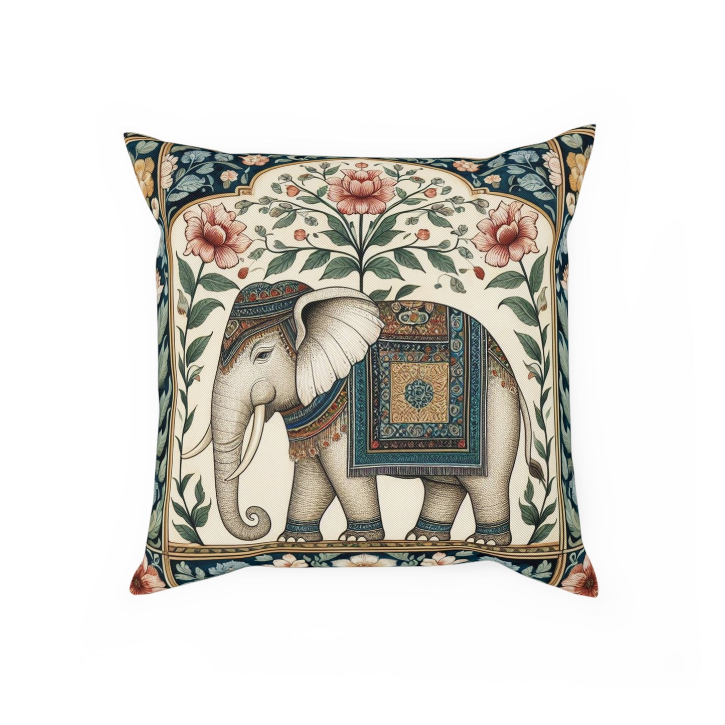 Pink Floral Mughal Elephant Cushion