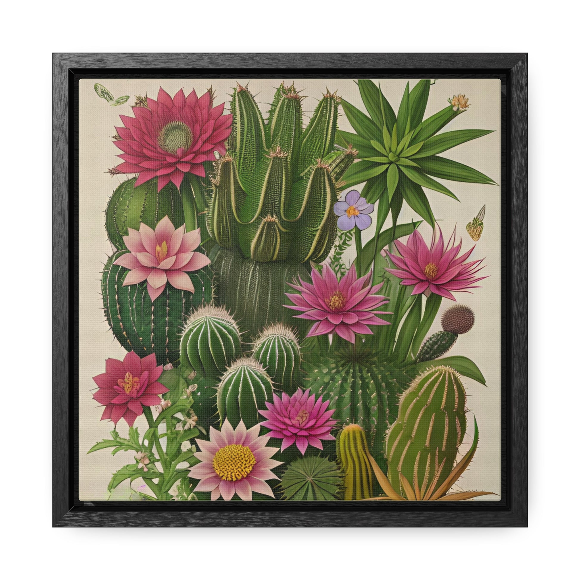 Vintage Botanical Style Cactus Canvas Print Square Framed Wall Art