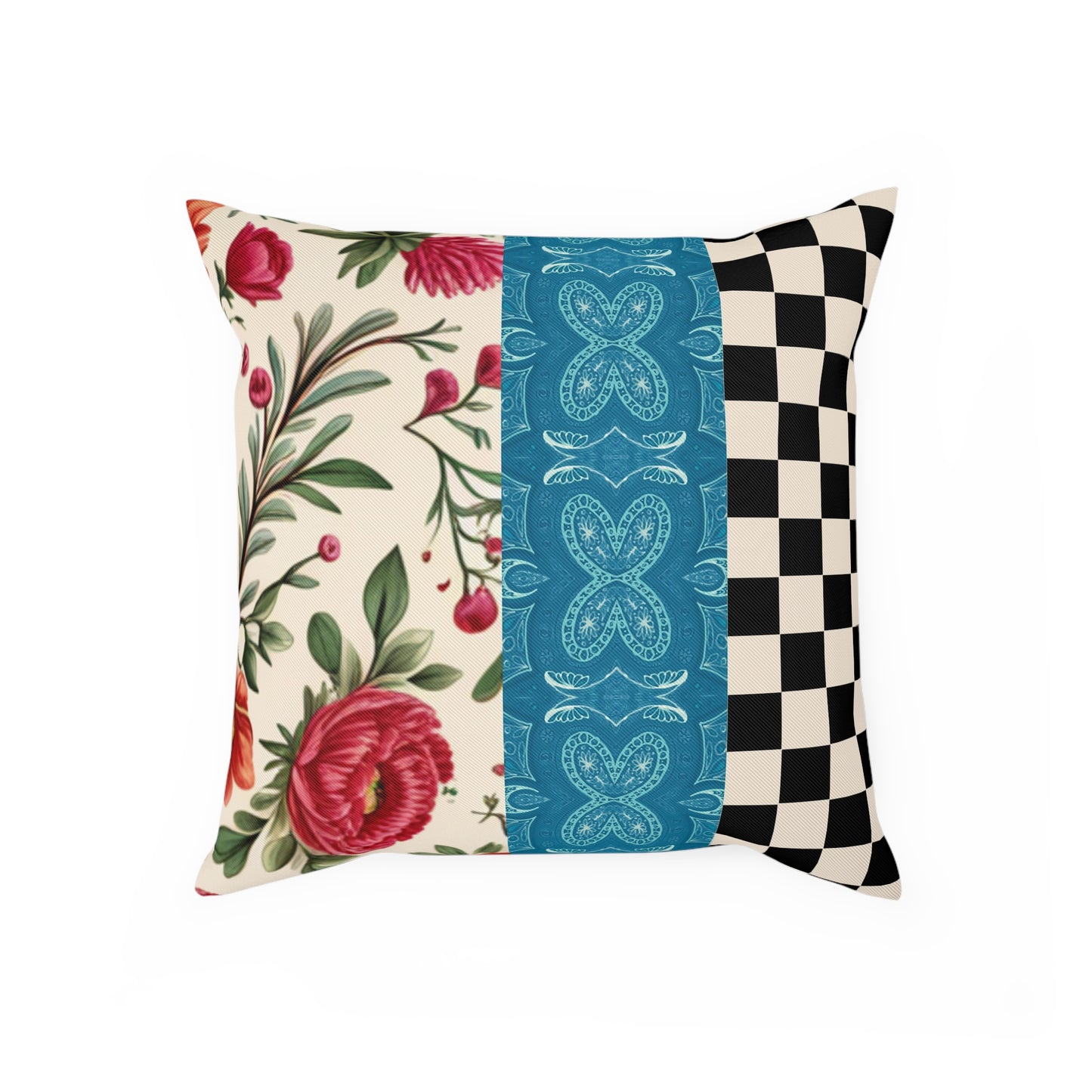 Maximalist Red Floral Checkered Cushion