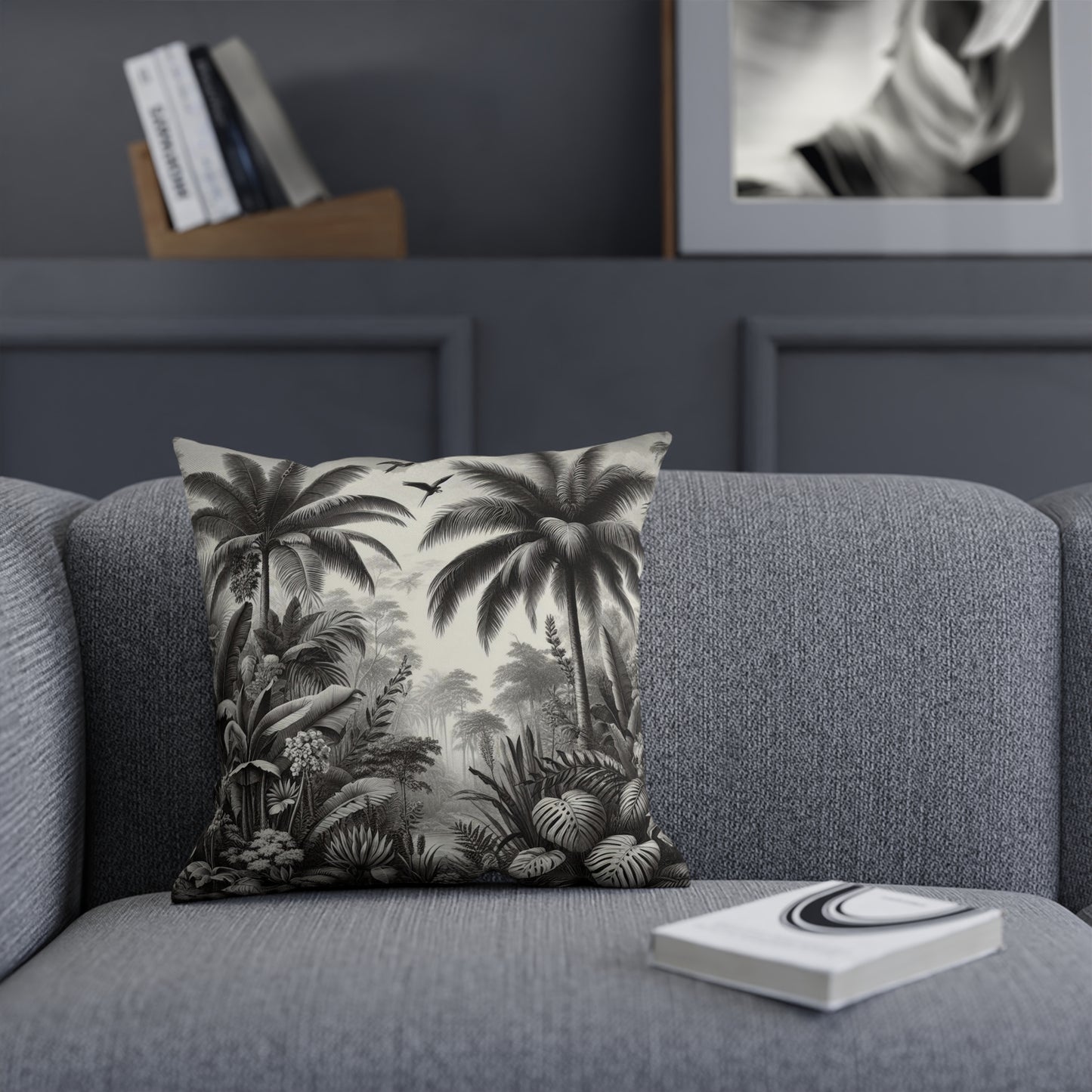 Monochrome Palm Tree Jungle Throw Pillow