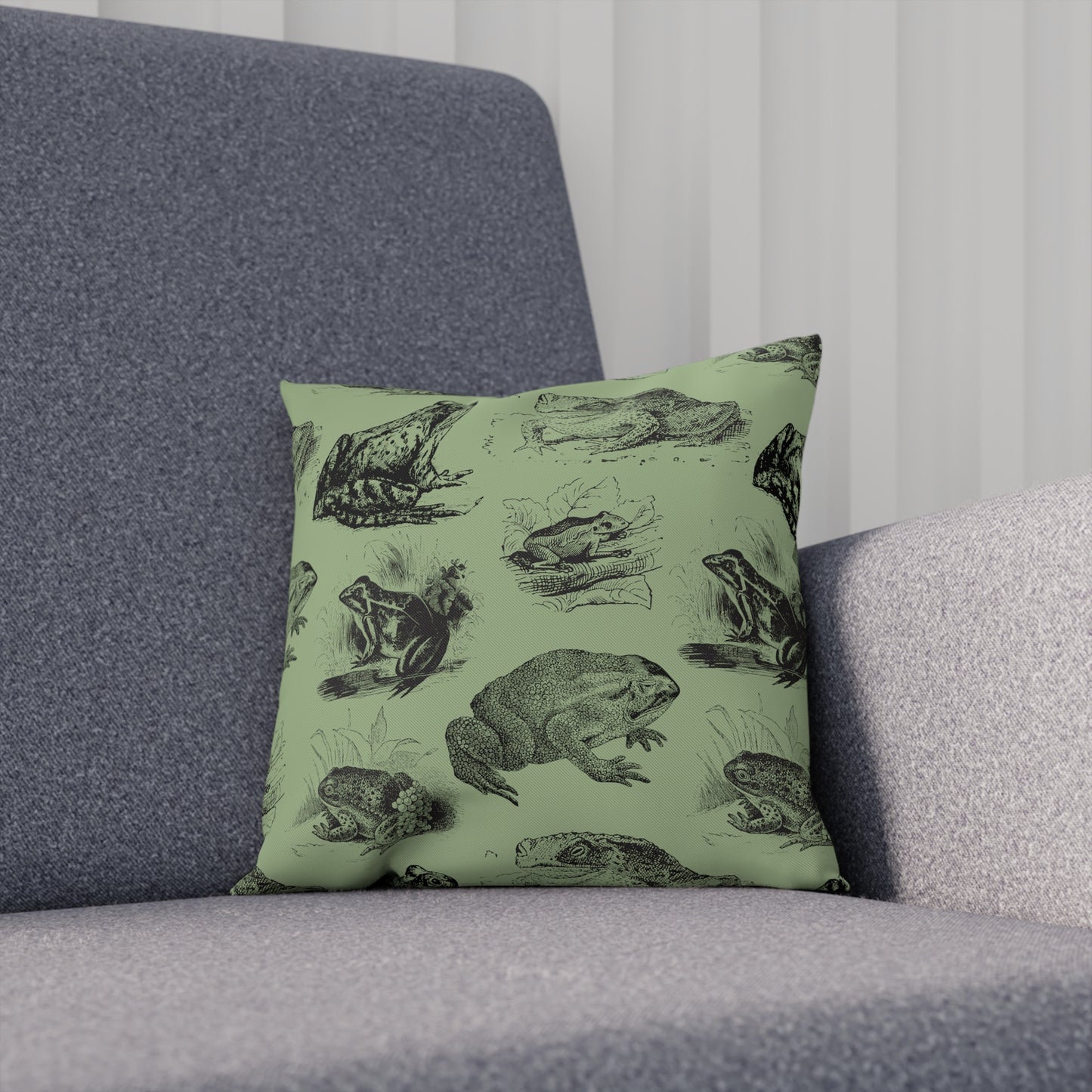 Frog Illustration Vintage Aesthetic Green Cushion