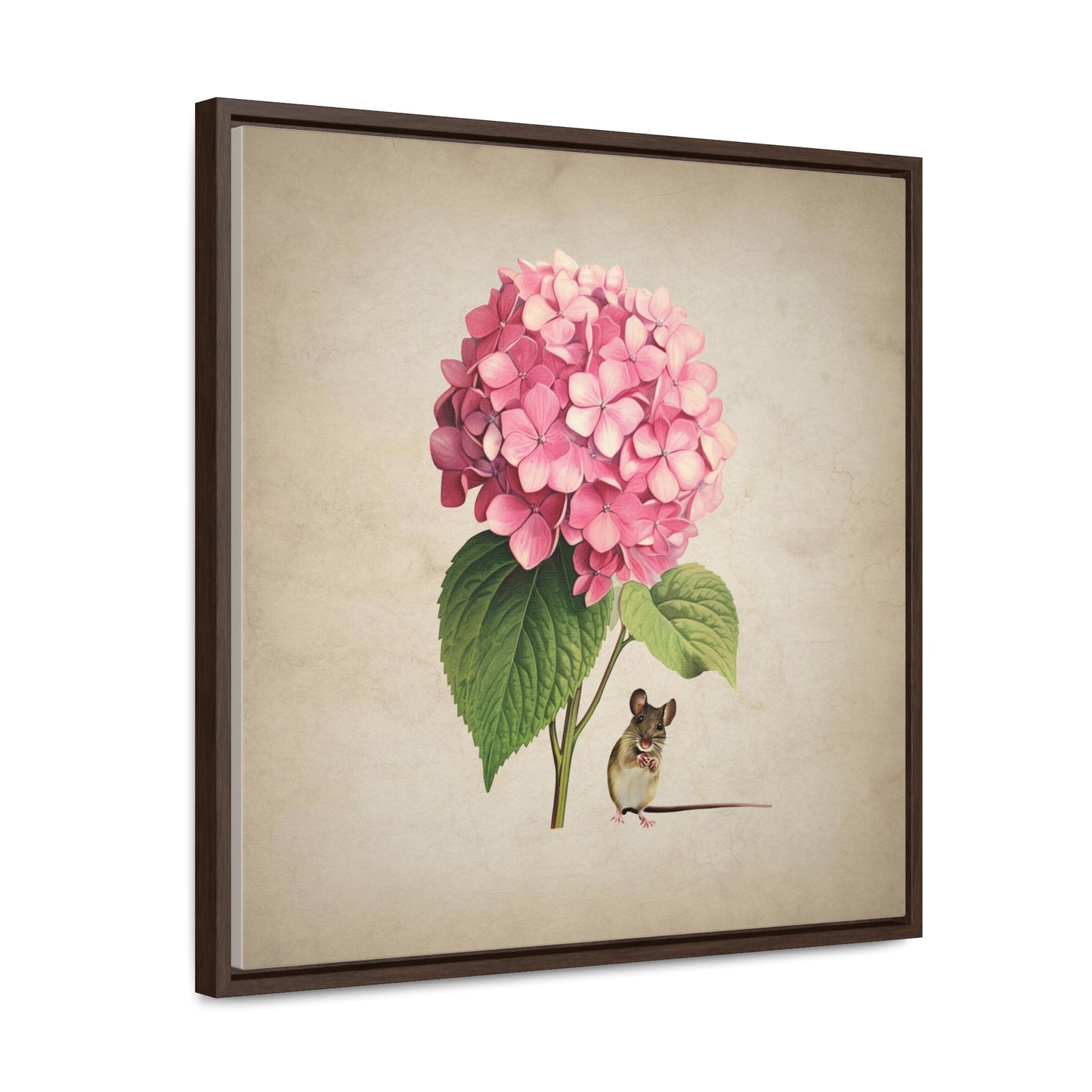 Pink Hydrangea Mouse Square Framed Canvas Print