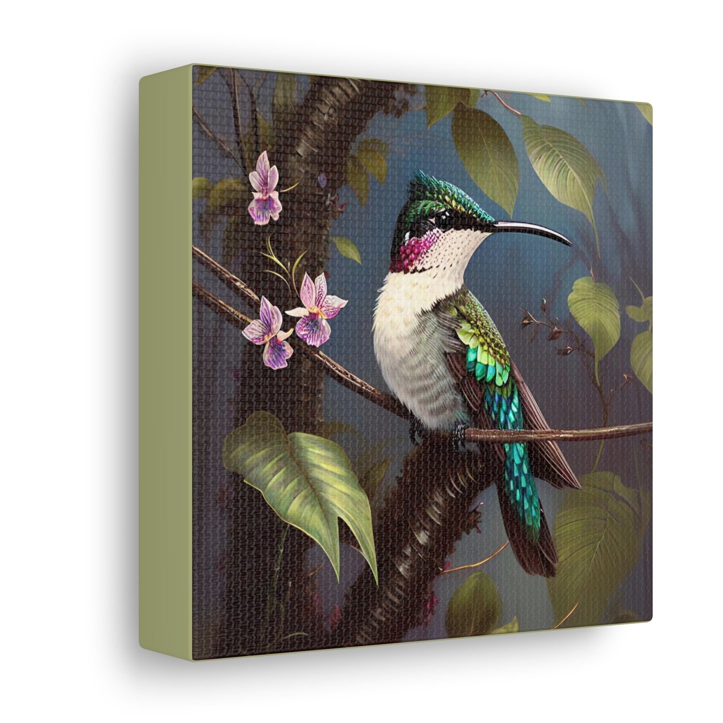 Tropical Hummingbird Square Canvas Print