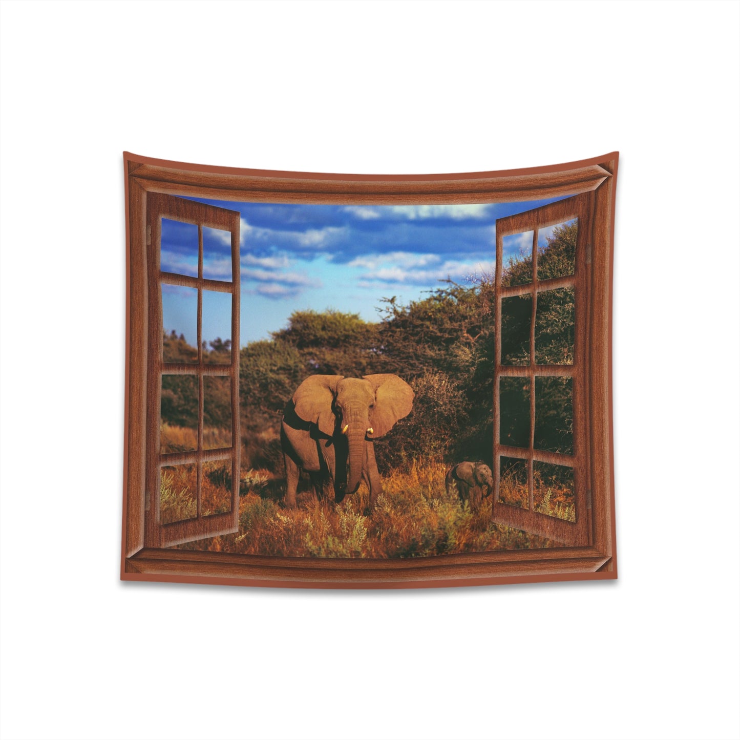 Elephant Window Wall Tapestry