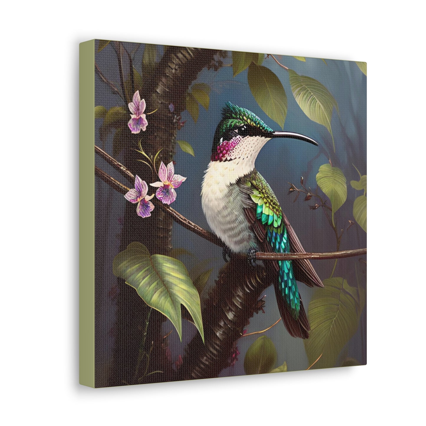 Tropical Hummingbird Square Canvas Print