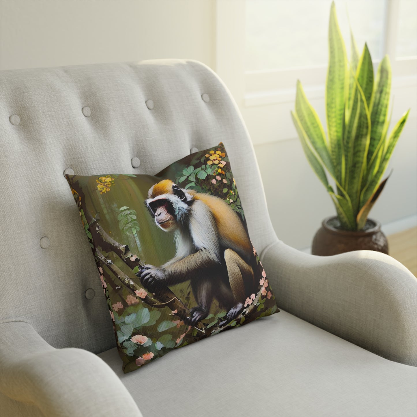 Botanical Jungle Monkey Throw Pillow