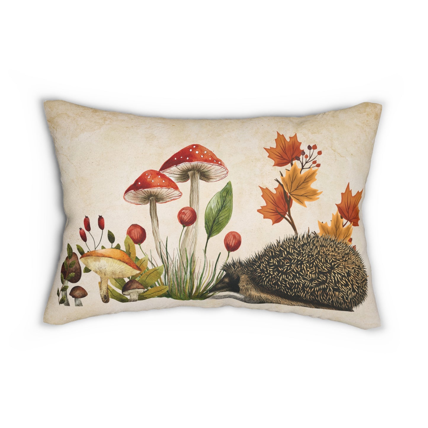 Hedgehog and Mushroom Lumbar Pillow