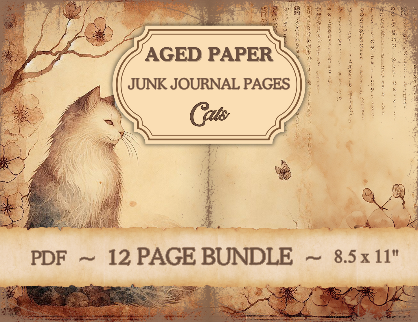 Vintage Cats Downloadable Scrapbook Background Printable Aged Junk journal Page Bundle Creative Journaling Old Scrapbooking Art Digital Download Sheet