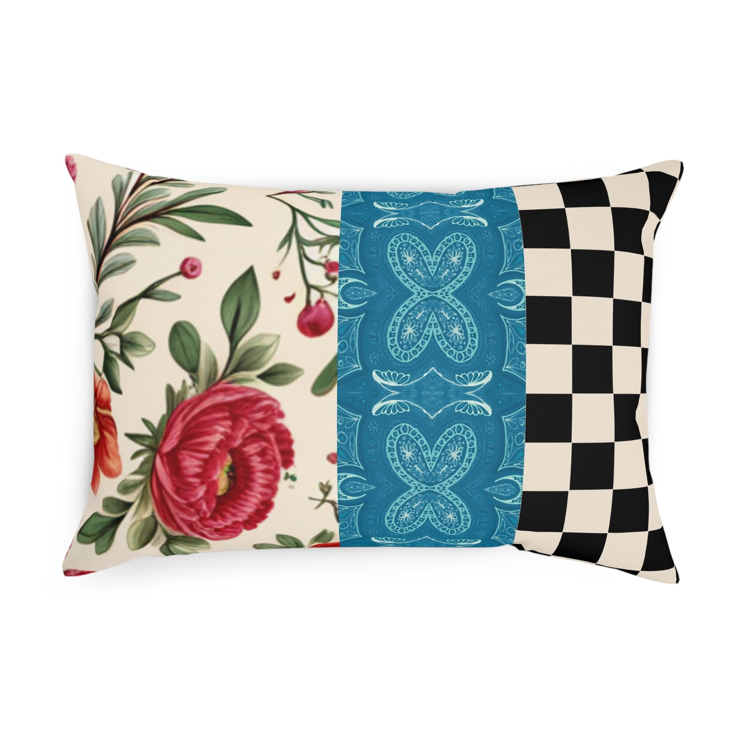 Maximalist Red Floral Checkered Cushion