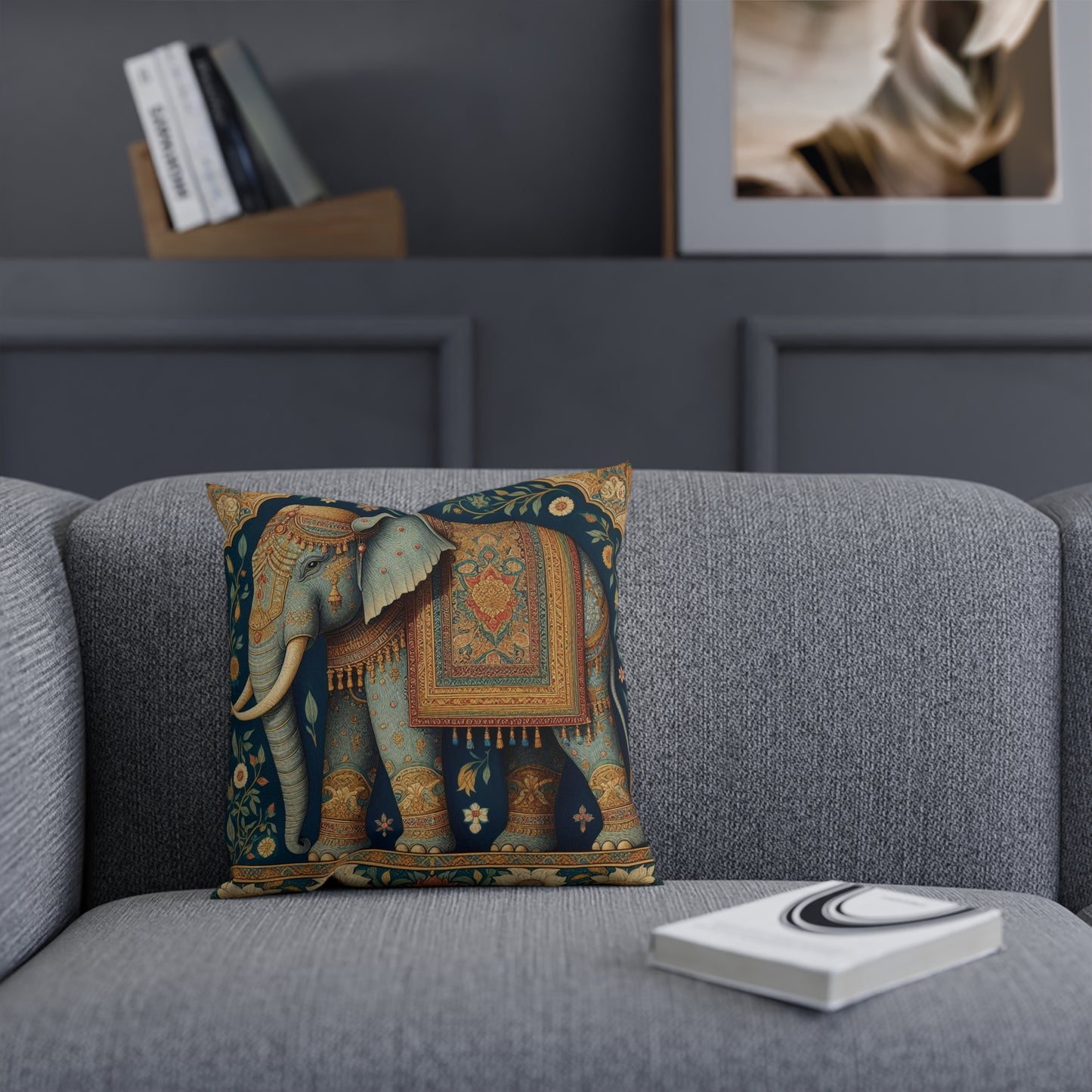 Floral Gold Mughal Elephant Cushion