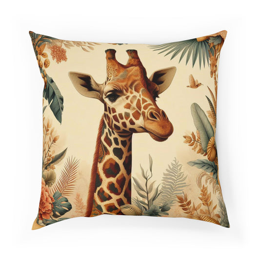 Vintage Botanical Maximalist Giraffe Nursery Cushion Throw Pillow 100% Cotton Cover