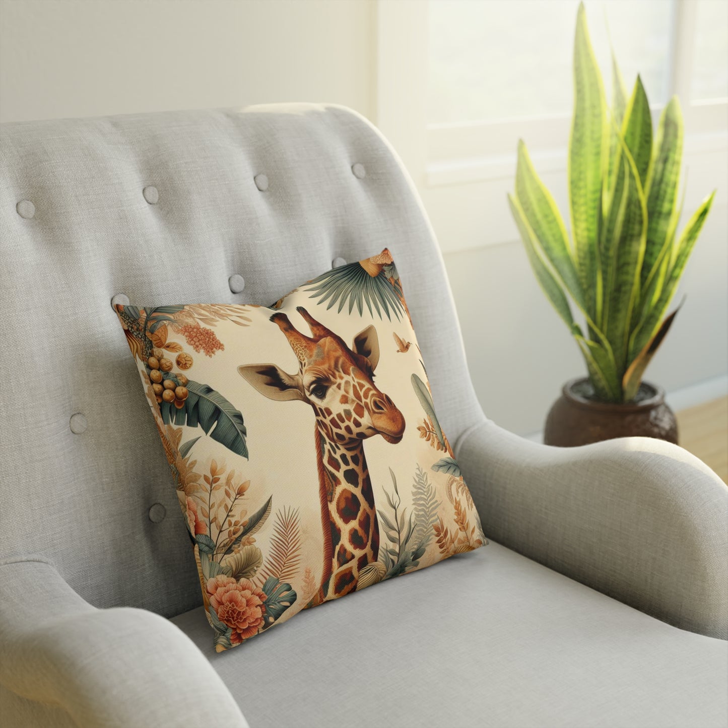 Botanical Giraffe Throw Pillow