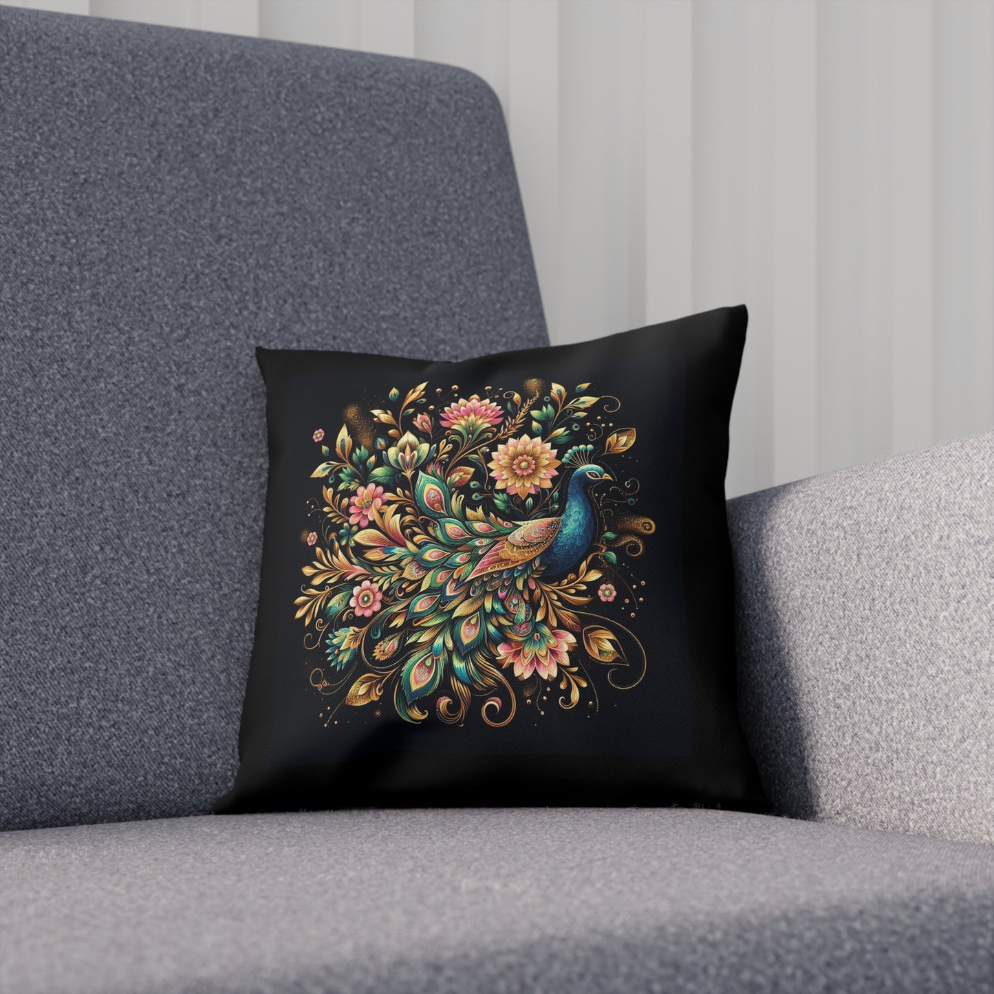 Floral Peacock Maximalist Throw Pillow