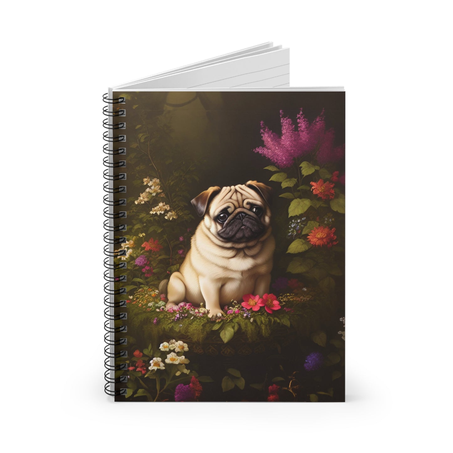 Pug Dog Floral Spiral Notebook