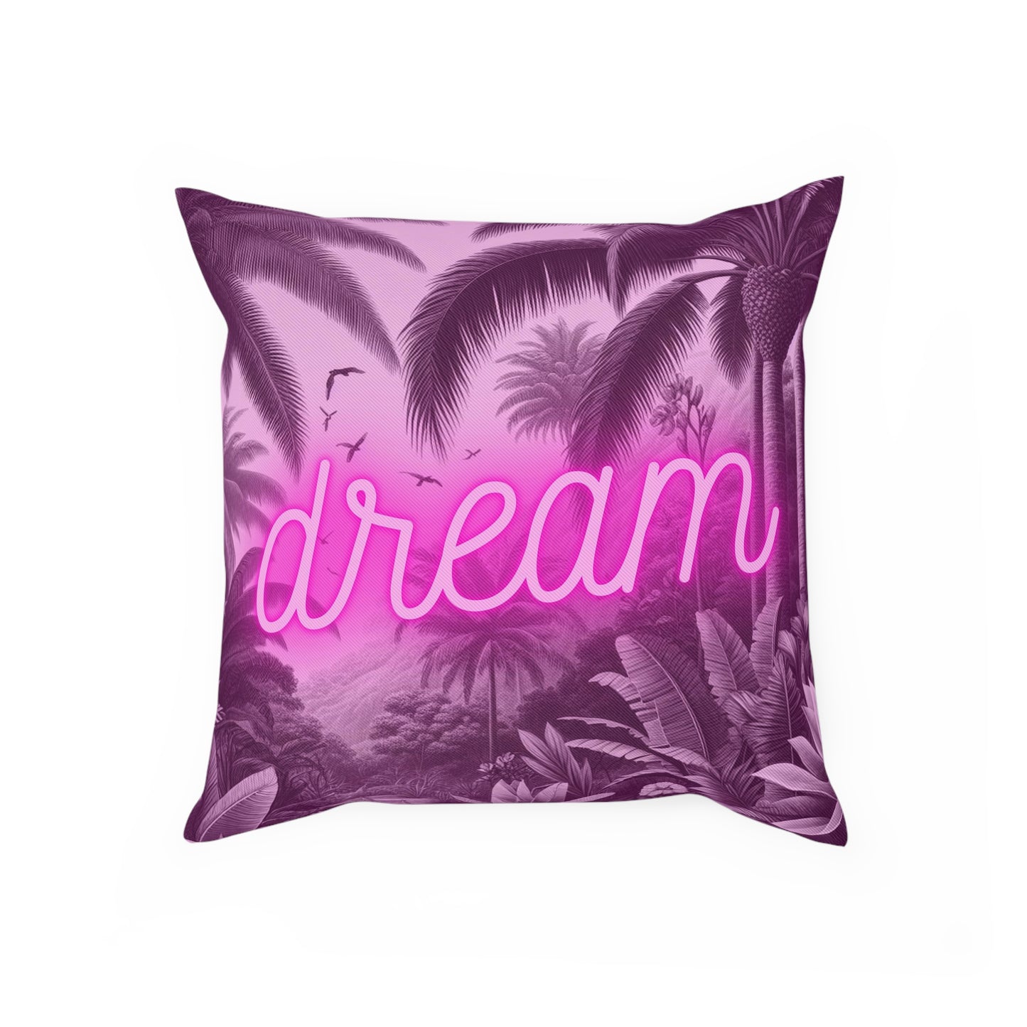 Pink Dream Tropical Mountain Throw Pillow