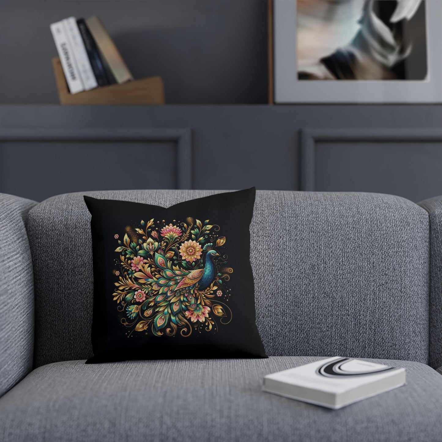 Floral Peacock Maximalist Throw Pillow