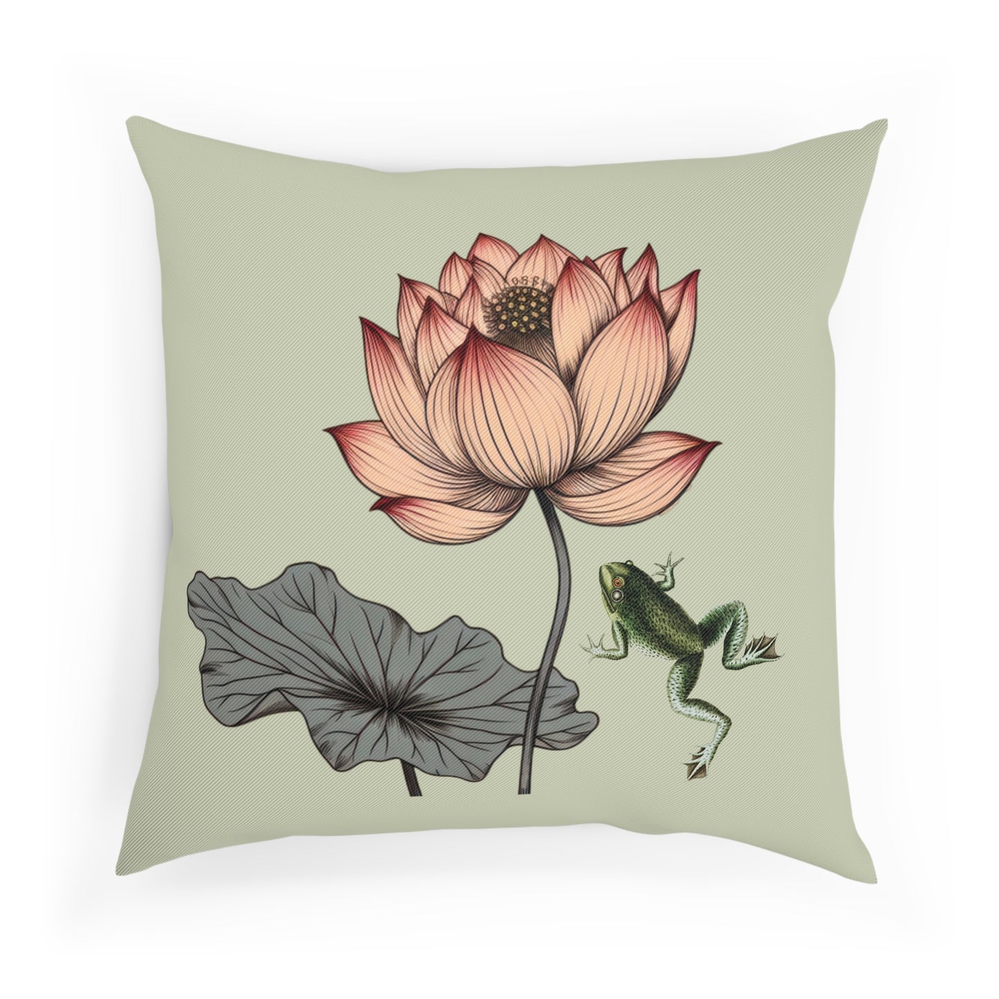 Water Lily and Frog Green Cushion