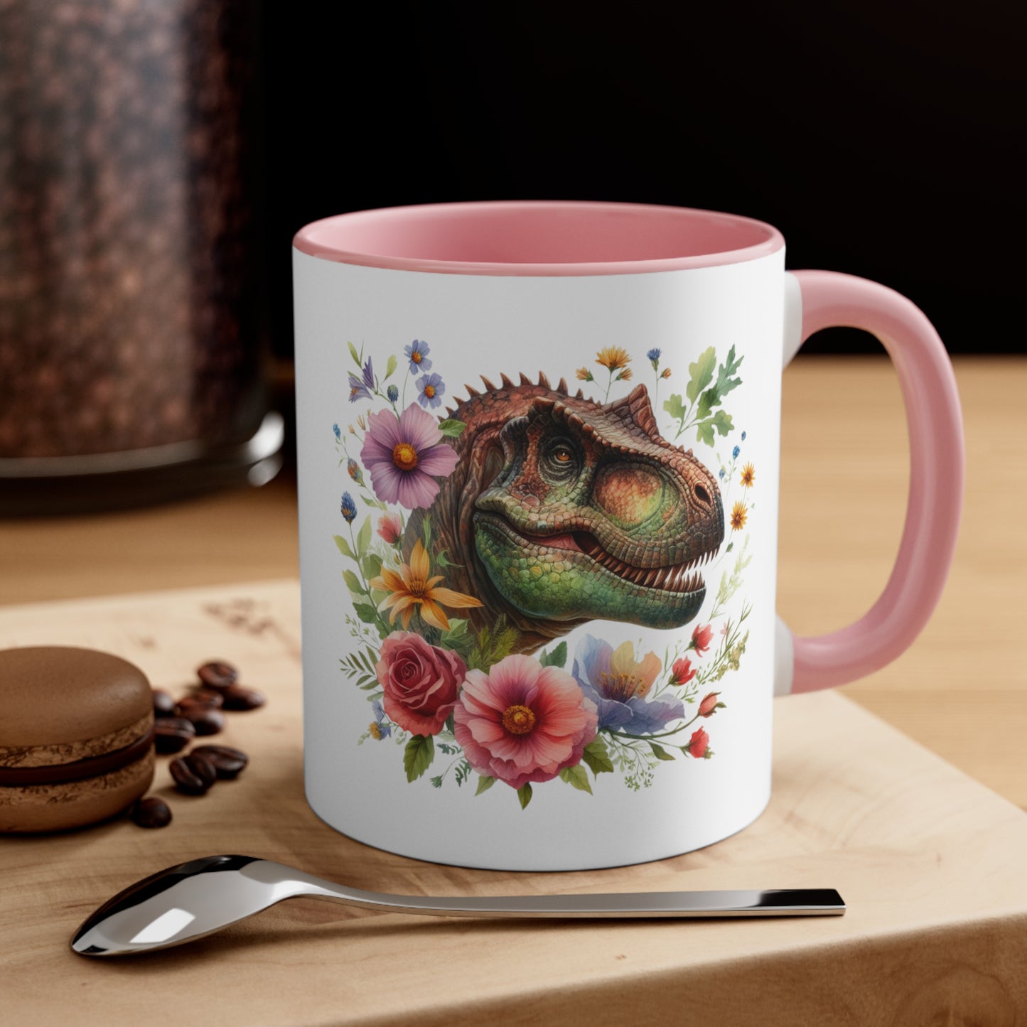 Pink Floral Dinosaur Ceramic Mug