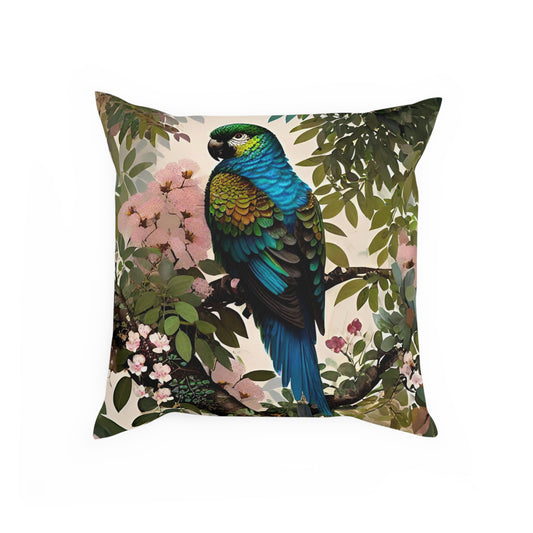 Tropical Vintage Botanical Floral Parrot 100% Cotton Throw Pillow Cover