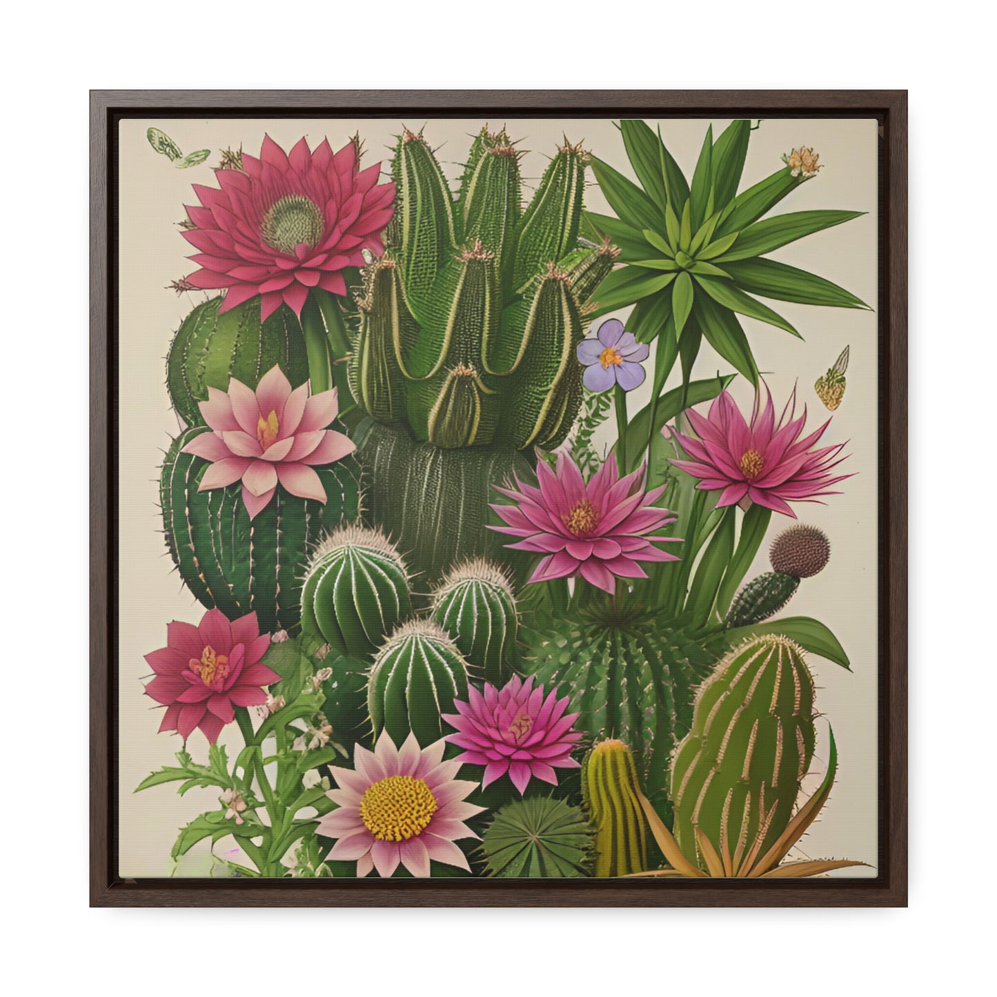 Vintage Botanical Cactus Square Framed Canvas Print