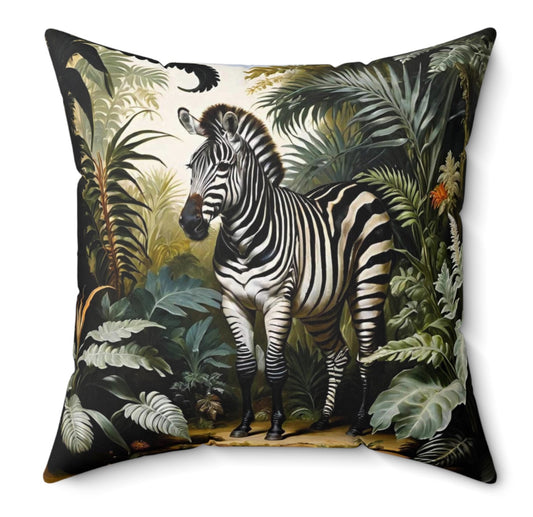 Maximalist Vintage Tropical Botanical Zebra Throw Pillow Polyester Cushion Square Decoratiive Cover