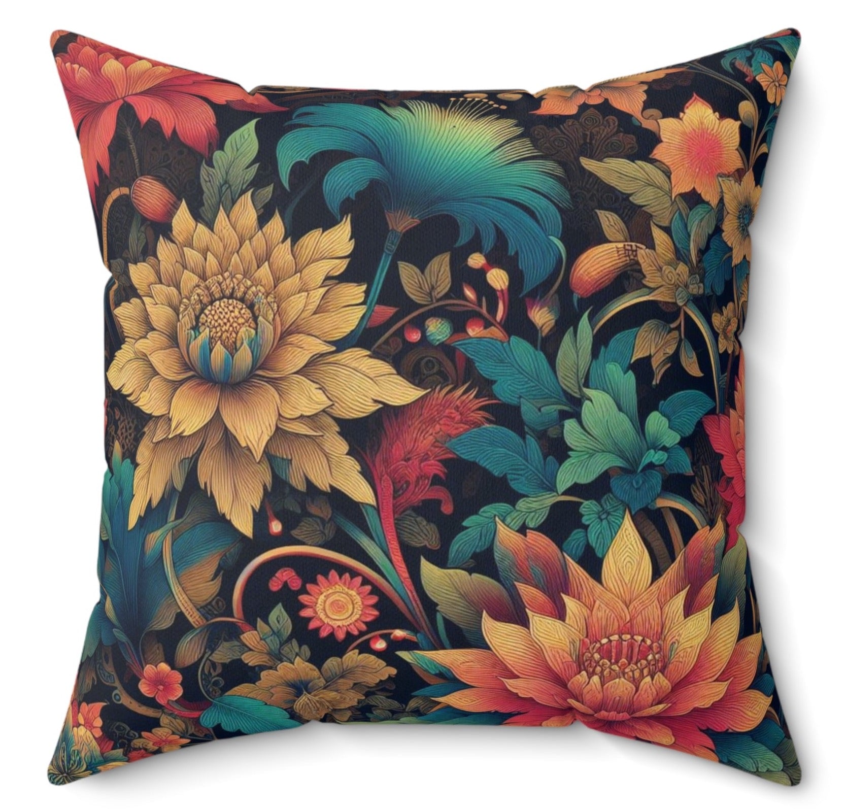 Maximalist Boho Oriental Vintage Floral Cushion Decorative Throw Pillow Polyester Square Cover