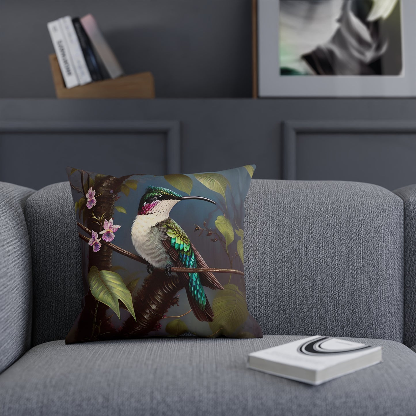 Tropical Botanical Hummingbird Cushion