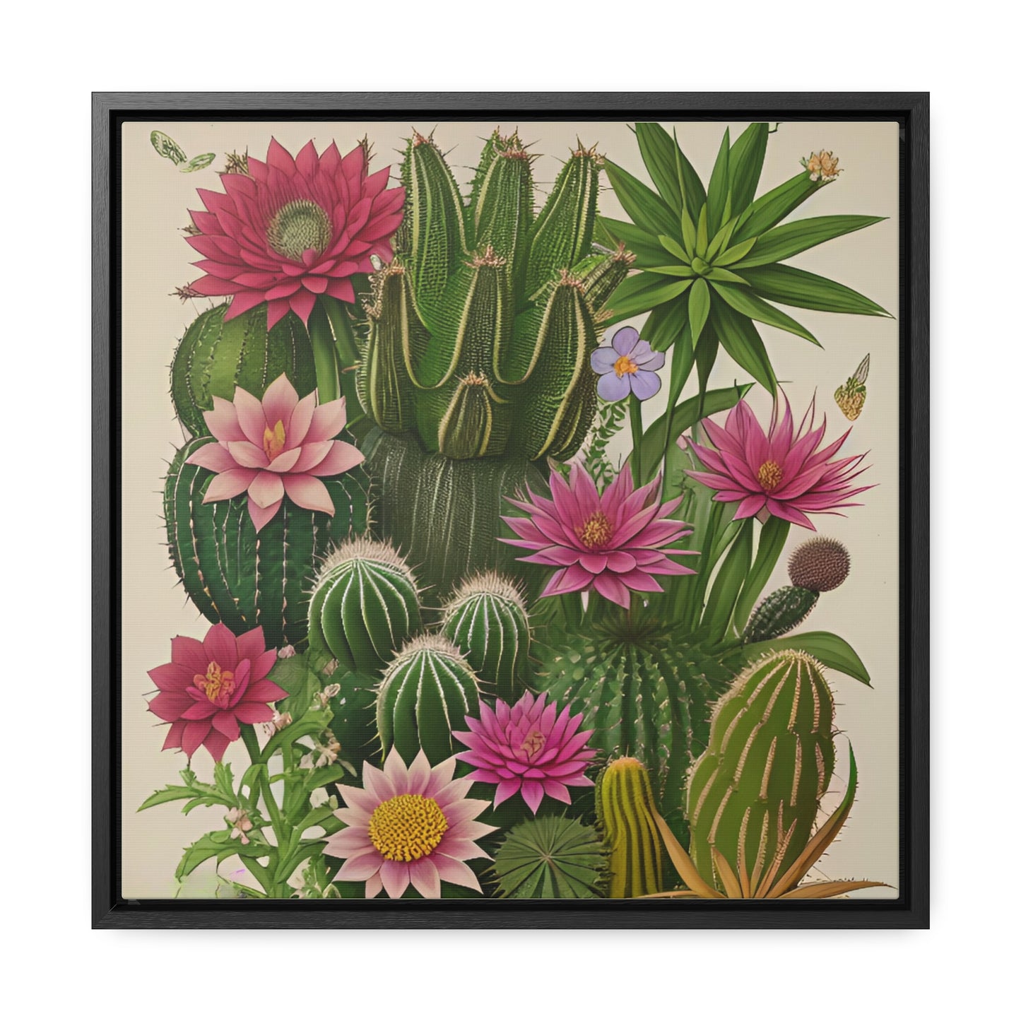 Vintage Botanical Cactus Square Framed Canvas Print