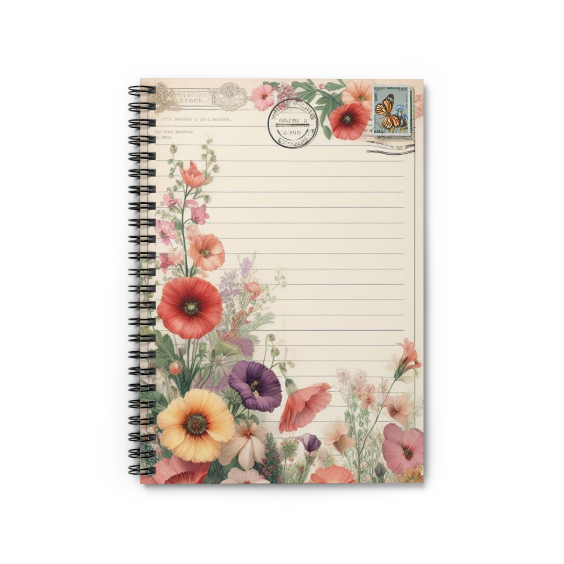 Ephemera Flowers Vintage Note Paper Spiral Notebook Ruled Line Journal